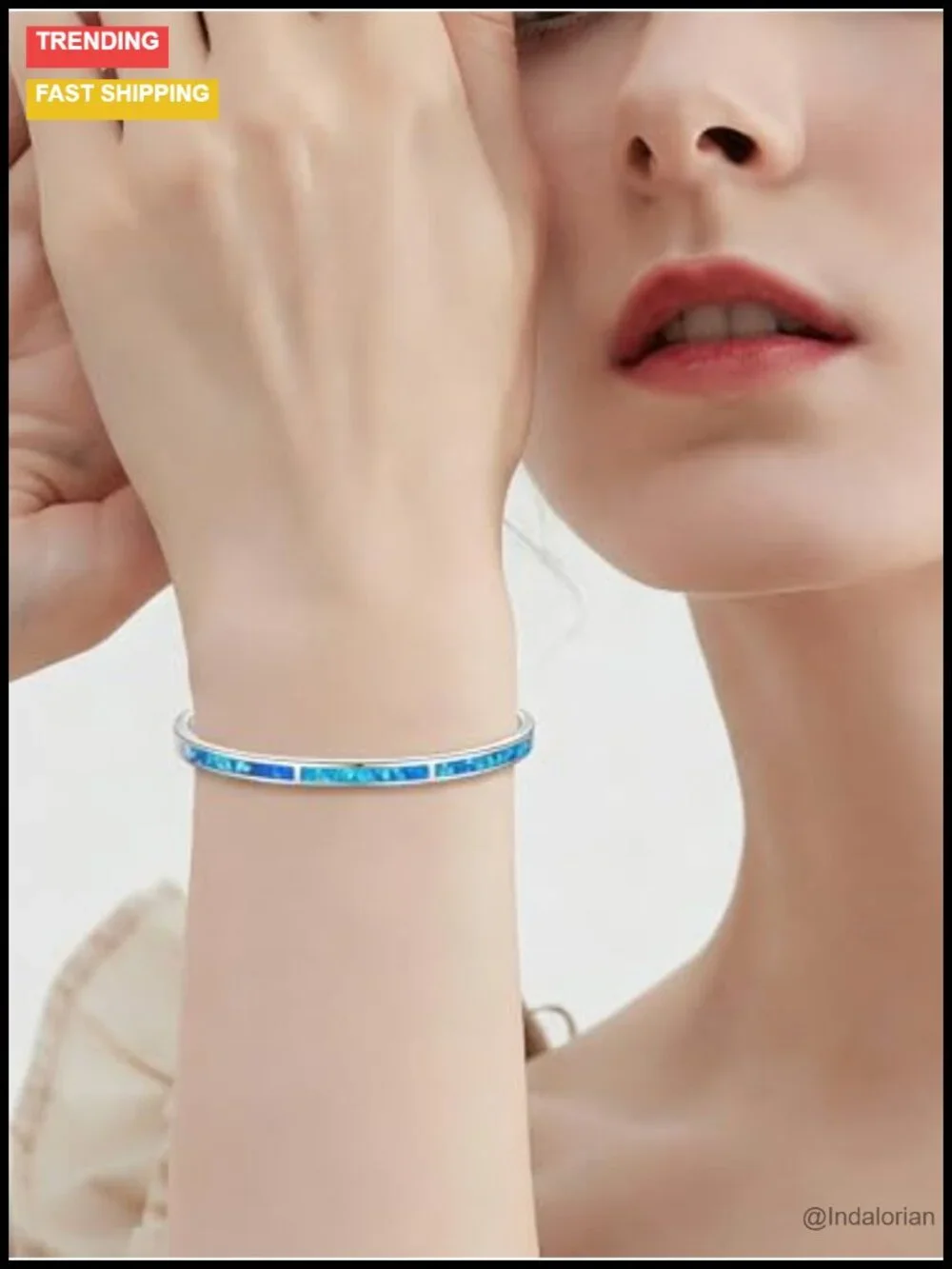 Sterling Silver Opal Cuff Bangle Bracelet Women Gift